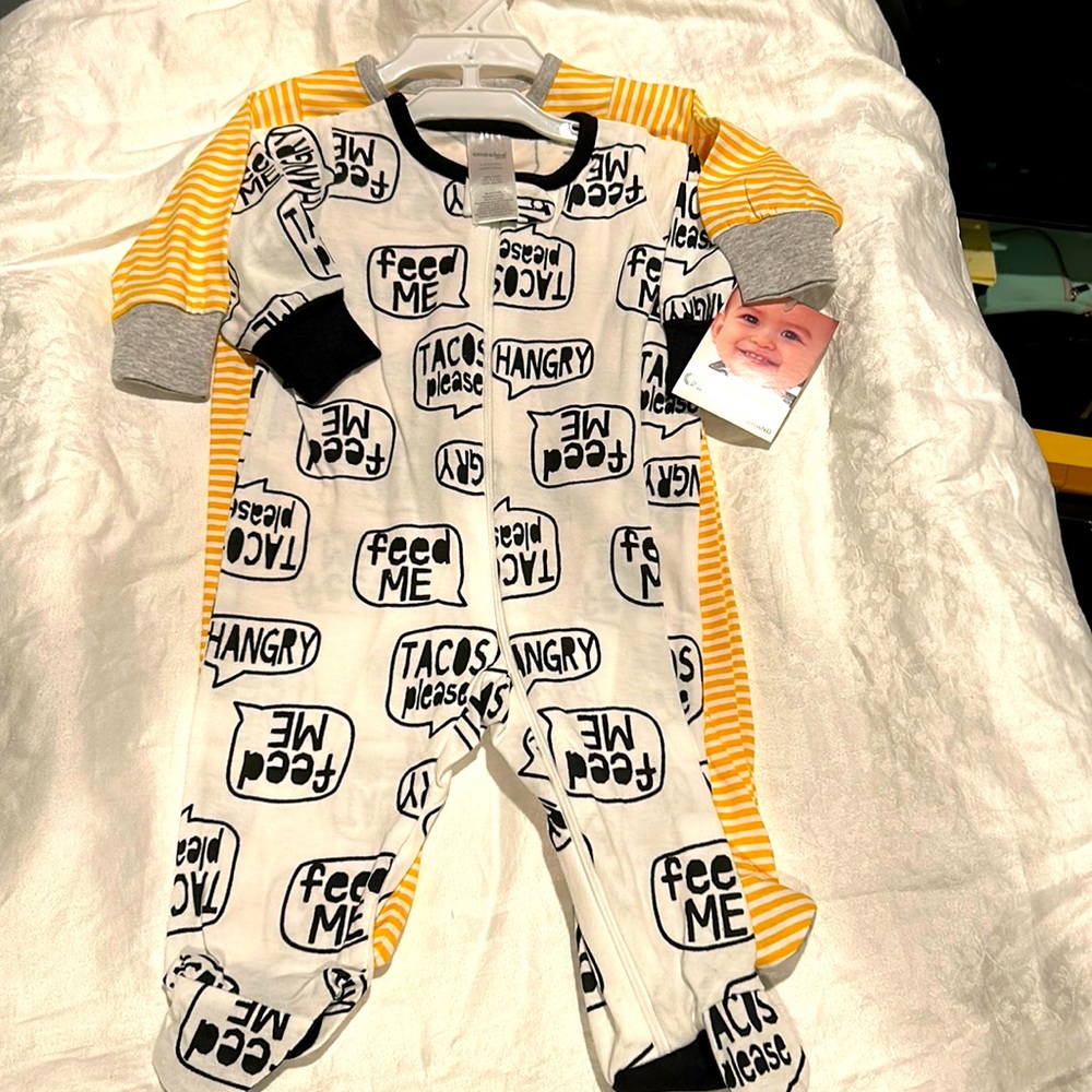 Brand new Carter’s Onesie’s ‘Feed Me’ ‘ Tacos Please’ and Striped patterns